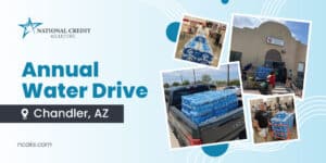 National Credit Adjusters team unloads large water donation at Salvation Army in Chandler, AZ