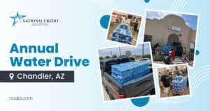 National Credit Adjusters team unloads large water donation at Salvation Army in Chandler, AZ