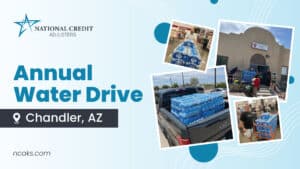 National Credit Adjusters team unloads large water donation at Salvation Army in Chandler, AZ