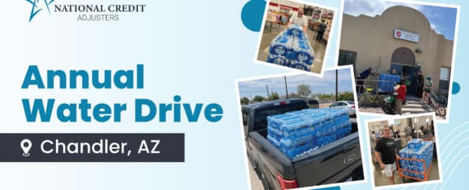 National Credit Adjusters team unloads large water donation at Salvation Army in Chandler, AZ